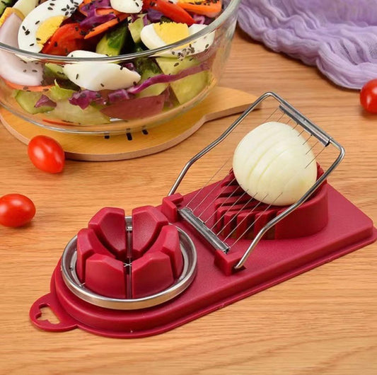 Feliator Multifuncțional Elegant pentru Ouă, Fructe și Brânzeturi – 2 Tipuri de Tăiere, Visiniu