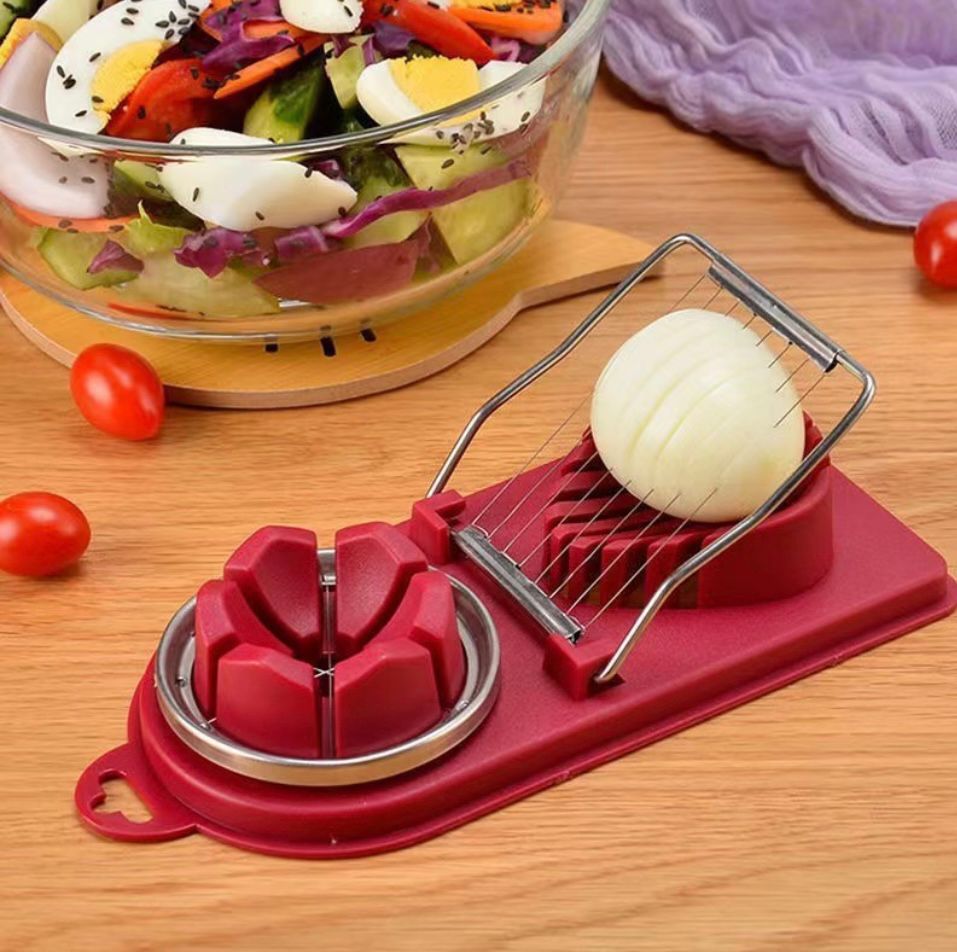 Feliator Multifuncțional Elegant pentru Ouă, Fructe și Brânzeturi – 2 Tipuri de Tăiere, Visiniu