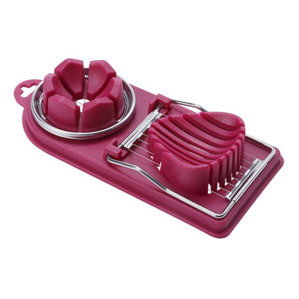 Feliator Multifuncțional Elegant pentru Ouă, Fructe și Brânzeturi – 2 Tipuri de Tăiere, Visiniu