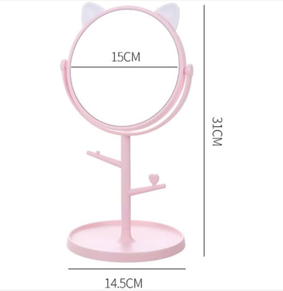 Oglindă Cosmetică HD 360° – Suport Bijuterii, Rotire Completă, Roz/Alb