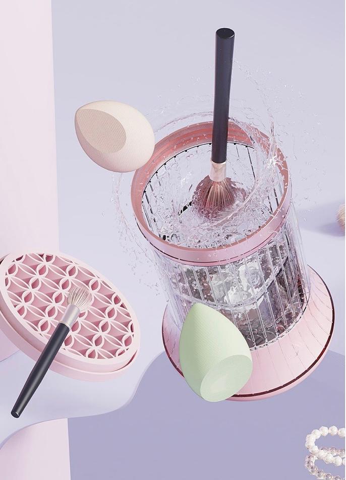 Dispozitiv pentru Curățarea Pensulelor de Machiaj – Vibratii Sonice,7000RPM, USB Type-C, Roz