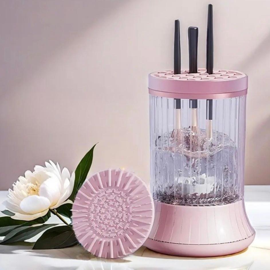 Dispozitiv pentru Curățarea Pensulelor de Machiaj – Vibratii Sonice,7000RPM, USB Type-C, Roz